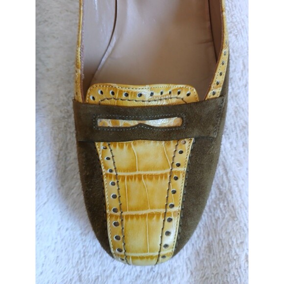 Magrit Womens Heels Size 39 EU 8.5 USA Brown Suede Yellow Croc Embossed Leather - Picture 12 of 13